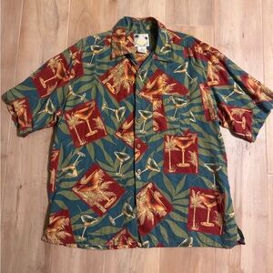 Banana Cabana Silk Martini Button-Up Shirt Size XL